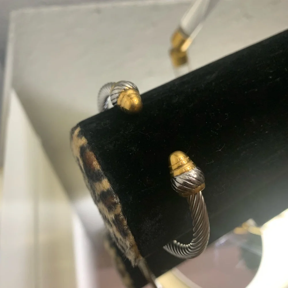 Gold & Silver Twisted Cable Open Cuff Bracelet - Two-Tone Women's Jewelry